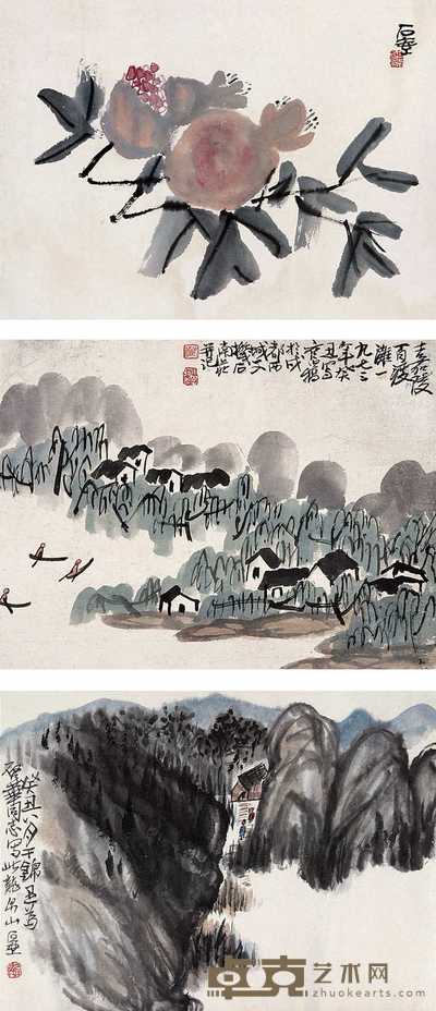 陈子庄 竹雀 桃花 石榴等 镜心（十开选三） 尺寸不一